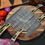 5 PCS HAND FORGED Full Tang Damascus Steel Kitchen Set Knives+ Leather Roll kit