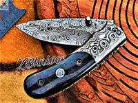 7" Inches HAND FORGED Damascus Steel Folding Pocket Knife + leather sheath ZB Knives Store