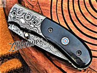 7" Inches HAND FORGED Damascus Steel Folding Pocket Knife + leather sheath ZB Knives Store