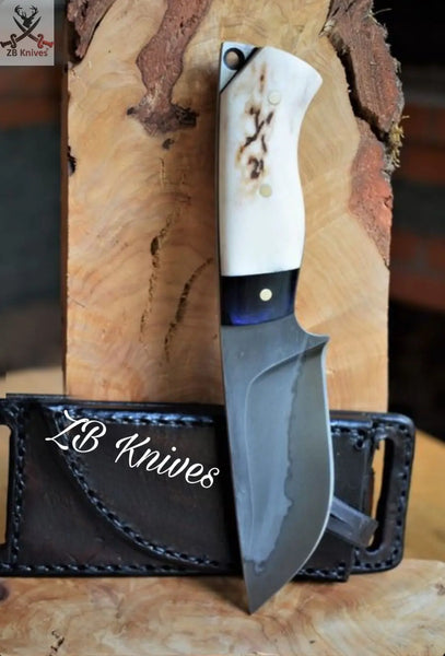 7" Inches HAND FORGED Full Tang 1095 High carbon Steel Skinning Knife + leather sheath ZB Knives Store