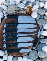 8 PCS HAND FORGED Full Tang Damascus Steel Kitchen Set Knives + leather Roll kit ZB Knives Store