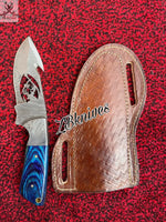 8.25" Inches HAND FORGED Full Tang Damascus Steel Gut Hook Skinning Knife + leather sheath ZB Knives Store