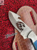 8.25" Inches HAND FORGED Full Tang Damascus Steel Gut Hook Skinning Knife + leather sheath ZB Knives Store