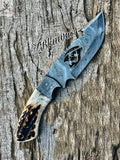 8.5" HAND FORGED Full Tang Damascus Steel Gut Hook Skinning Knife + leather sheath ZB Knives Store