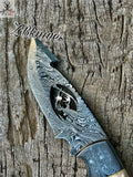 8.5" HAND FORGED Full Tang Damascus Steel Gut Hook Skinning Knife + leather sheath ZB Knives Store