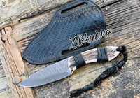 8.5" Inches HAND FORGED Full Tang 1095 High Carbon Steel Hunting Skinning Knife + leather sheath ZB Knives Store