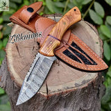 8.5" Inches HAND FORGED Full Tang Damascus Steel Hunting Knife + leather sheath ZB Knives Store