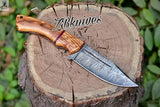 8.5" Inches HAND FORGED Full Tang Damascus Steel Hunting Knife + leather sheath ZB Knives Store