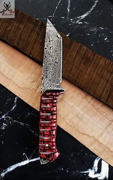 8.5" Inches HAND FORGED Full Tang Damascus Steel Skinning Knife+ Leather sheath ZB Knives Store