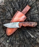 8.5" inches HAND FORGED Full Tang Damascus Steel Hunting Skinning Knife + leather sheath ZB Knives Store