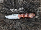 8.5" inches HAND FORGED Full Tang Damascus Steel Hunting Skinning Knife + leather sheath ZB Knives Store