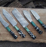 5 PCS HAND FORGED Full Tang Damascus Steel Kitchen Set knives+ Leather roll kit