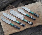 5 PCS HAND FORGED Full Tang Damascus Steel Kitchen Set knives+ Leather roll kit