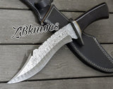 16.5" Inches HAND FORGED Damascus Steel Bowie Knife + leather sheath