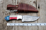 8" HAND FORGED Full Tang Texas Flag Damascus Steel Skinning Knife + leather sheath ZB Knives Store