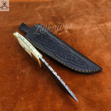 8" Inches HAND FORGED Damascus Steel Skinning Knife + leather sheath ZB Knives Store