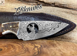 8" Inches HAND FORGED Full Tang Damascus Steel Skinning Knife + leather sheath ZB Knives Store