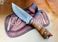 8" Inches HAND FORGED Full Tang Damascus Steel Skinning Knife+ Leather Sheath ZB Knives Store