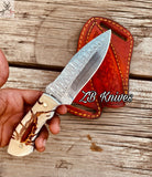 8" Inches HAND FORGED Full Tang Damascus Steel Skinning Knife+ Leather Sheath ZB Knives Store