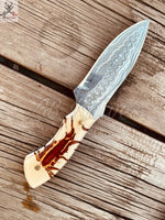 8" Inches HAND FORGED Full Tang Damascus Steel Skinning Knife+ Leather Sheath ZB Knives Store