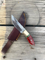 8" Inches HAND FORGED Full Tang Damascus Steel Skinning Knife+ Leather Sheath ZB Knives Store