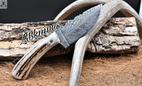 8" Inches HAND FORGED Full Tang Special Feather Damascus Steel Skinning Knife + leather sheath ZB Knives Store