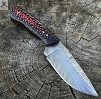 8" Inches HAND FORGED Full Tang Special Feather Damascus Steel Skinning Knife + leather sheath ZB Knives Store