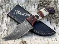 8" inches HAND FORGED Full Tang Damascus Steel Skinning Knife + leather sheath ZB Knives Store