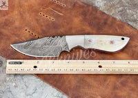 8" inches HAND FORGED Full Tang Damascus Steel Skinning Knife + leather sheath ZB Knives Store