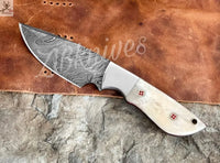 8" inches HAND FORGED Full Tang Damascus Steel Skinning Knife + leather sheath ZB Knives Store