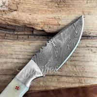 8" inches HAND FORGED Full Tang Damascus Steel Skinning Knife + leather sheath ZB Knives Store