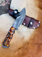 9.5" Inches HAND FORGED Full Tang 1095 High Carbon Steel Guthook Hunting Knife+ Leather Sheath ZB Knives Store