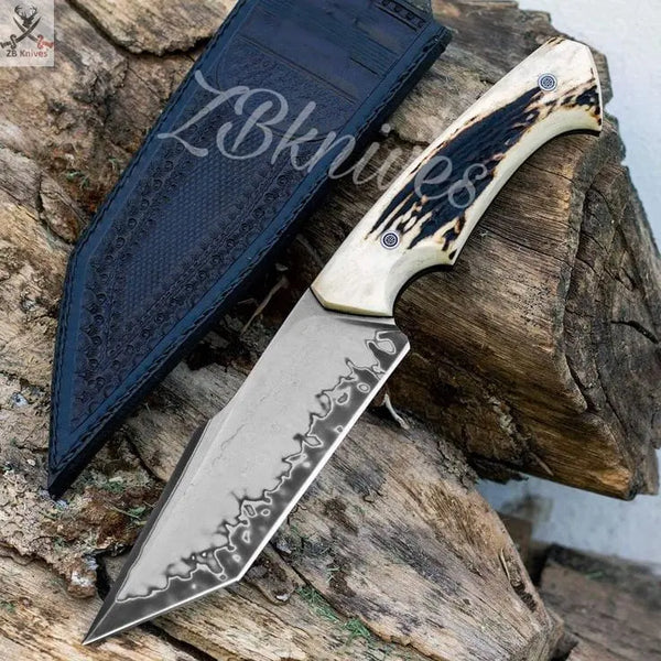 9.5" Inches HAND FORGED Full Tang 1095 High Carbon Steel Hunting Knife+ Leather sheath ZB Knives Store