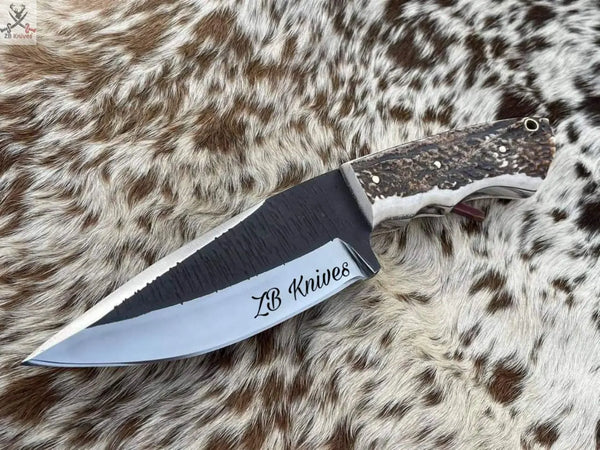 9.5" Inches HAND FORGED Full Tang 1095 High Carbon Steel Hunting skinner Knife+ Leather Sheath ZB Knives Store