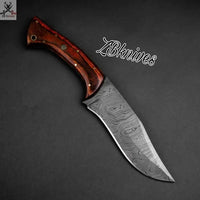 9.75" Inches HAND FORGED Full Tang Damascus Steel Hunting Knife + leather sheath ZB Knives Store