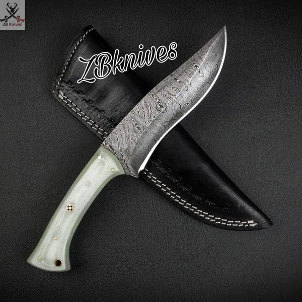 9.75" Inches HAND FORGED Full Tang Damascus Steel Hunting Knife + leather sheath ZB Knives Store