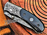 7" Inches HAND FORGED Damascus Steel Folding Pocket Knife + leather sheath