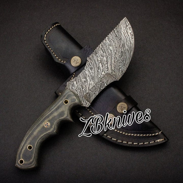 Hand Forged Damascus Steel Hunting Knife with Rosewood handle and Leather  Sheath