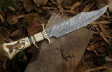 17" Inches HAND FORGED Fixed Blade Damascus Steel Hunting Bowie Knife+ Leather Sheath