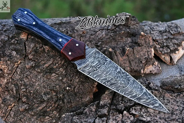 9" Inches HAND FORGED Full Tang Damascus Steel Dagger Knife+ Leather Sheath ZB Knives Store