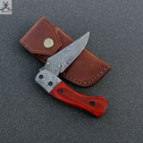 Beautiful HAND FORGED Damascus Steel Hunter Folding Pocket Knife+ Leather sheath ZB Knives Store