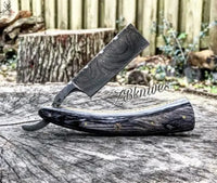 Beautiful HAND FORGED Damascus Steel Straight Razor + leather sheath ZB Knives Store