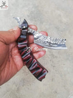 Beautiful HAND FORGED Damascus Steel Straight Razor knife + leather sheath ZB Knives Store