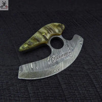 Beautiful HAND FORGED Damascus Steel ULU Knife + leather sheath ZB Knives Store