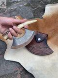 Beautiful HAND FORGED Damascus Steel ULU Knife+ Leather Sheath ZB Knives Store