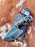 Beautiful HAND FORGED Full Tang Damascus Steel Mini Skinner Knife+ Leather Sheath ZB Knives Store