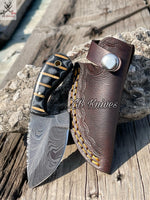 Beautiful HAND FORGED Full Tang Damascus Steel Mini Skinner Knife+ Leather Sheath ZB Knives Store