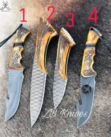 HAND FORGED Fixed 1095 High carbon Steel Hunting Skinning or gut hook knives+ leather sheath ZB Knives Store