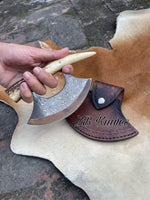 Beautiful HAND FORGED Damascus Steel ULU Knife+ Leather Sheath