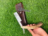 10" Inches HAND FORGED Damascus Steel Razor knife+ Leather sheath